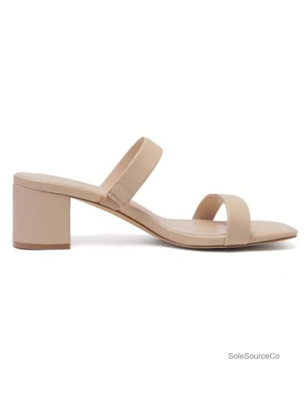 Women's Two Strap Open Toe Chunky Block Heel Sandals Slide
